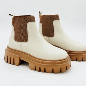 Platform Ivory Leather Ankle Boot